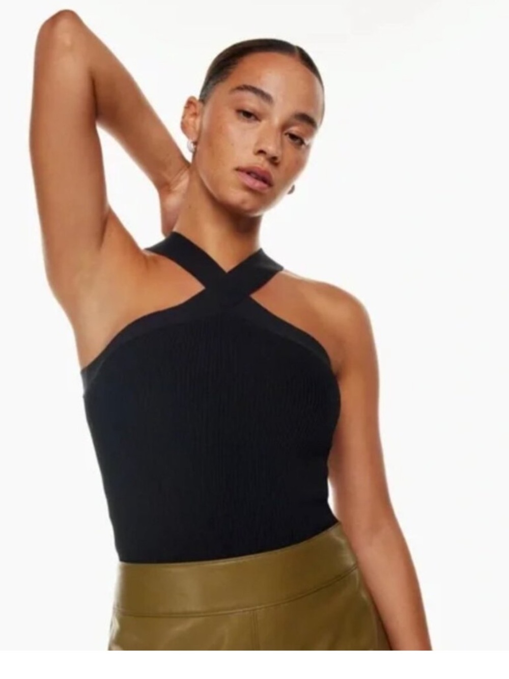 Black Ribbed Cross-Back Tank Crop Top - Unbranded